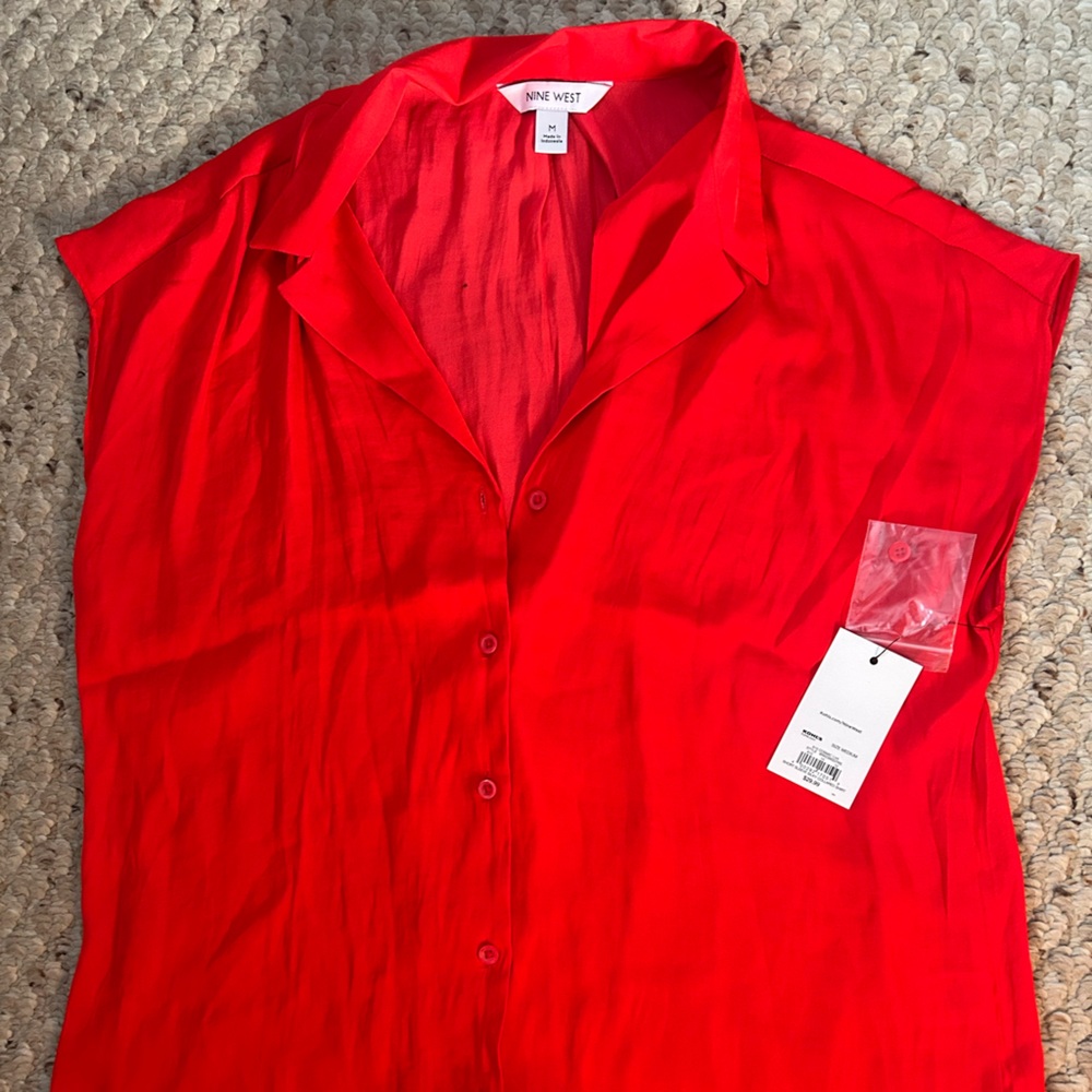 Nine West Bold Red Button-Up Blouse